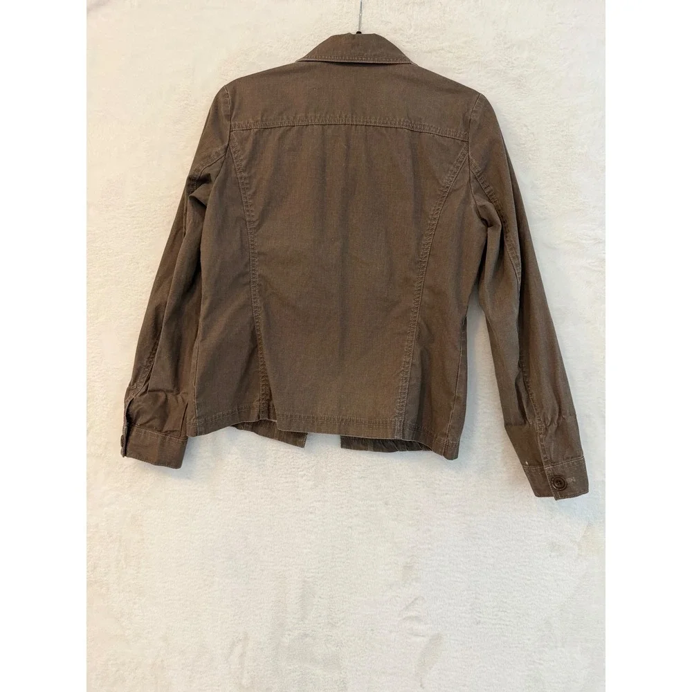 Eddie Bauer Utility Field Jacket Womens 2 Brown Cotton Floral Lined Safari Coat